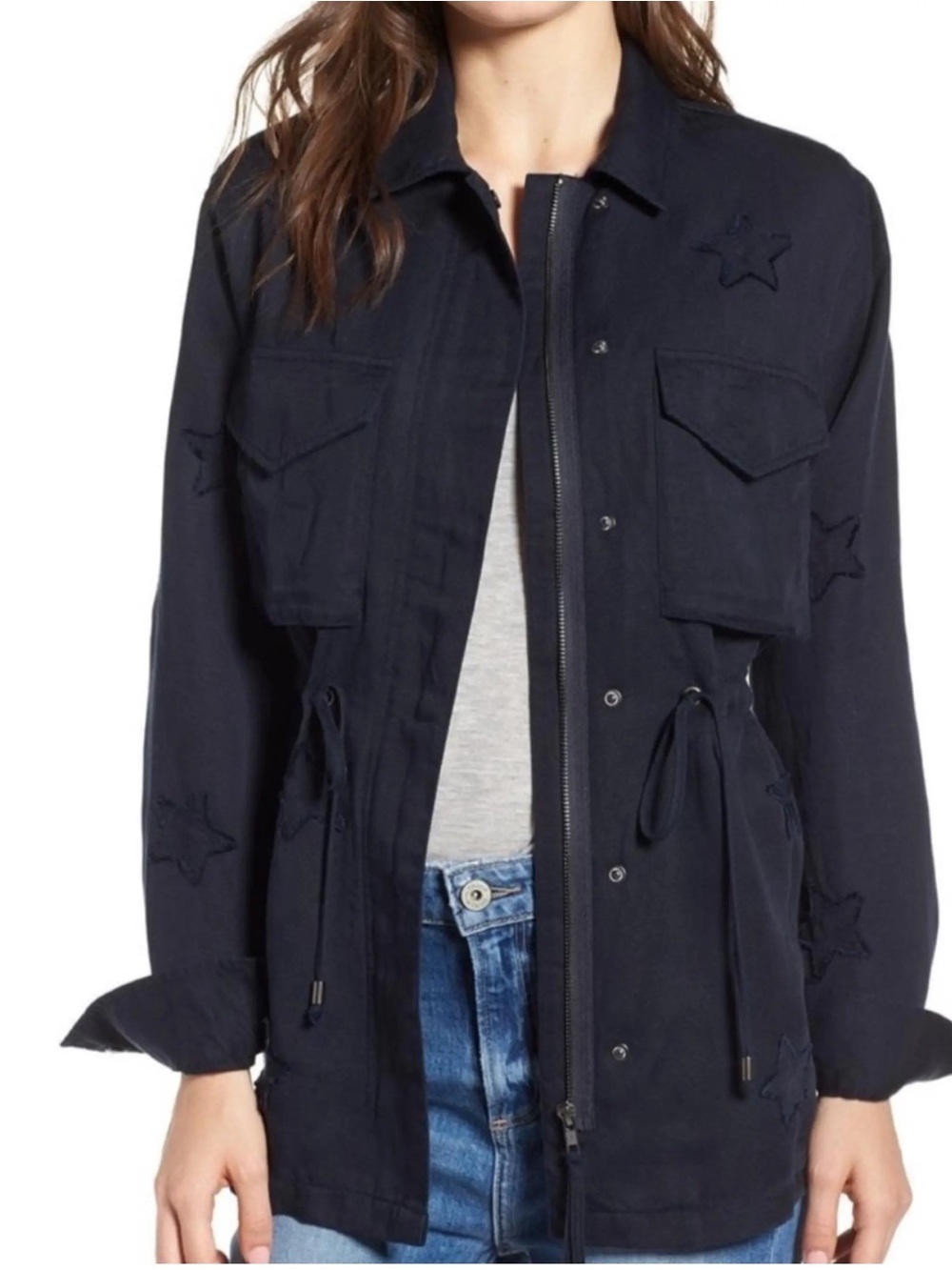 Rails Lancaster Indigo Stars Utility Jacket Navy Blue Linen Blend M